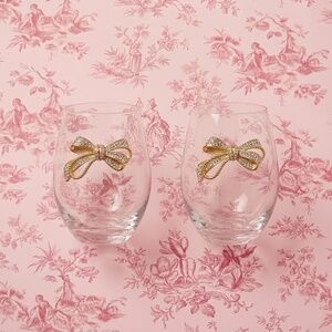 NWT Bling Rhinestone Gold Bow Coquette Glasses Set of 4